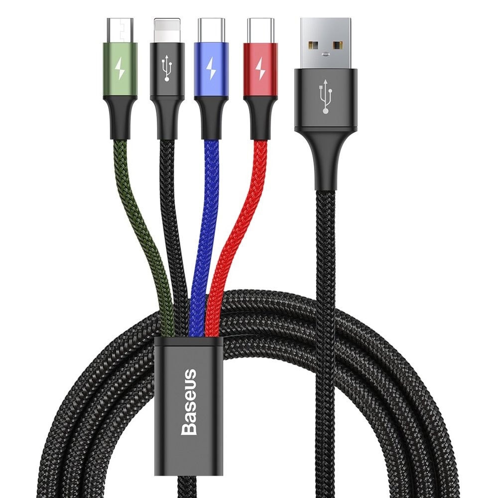 Baseus 4in1 USB-kabel naar Lightning, 2x USB-C & microUSB 3,5A 1,2m