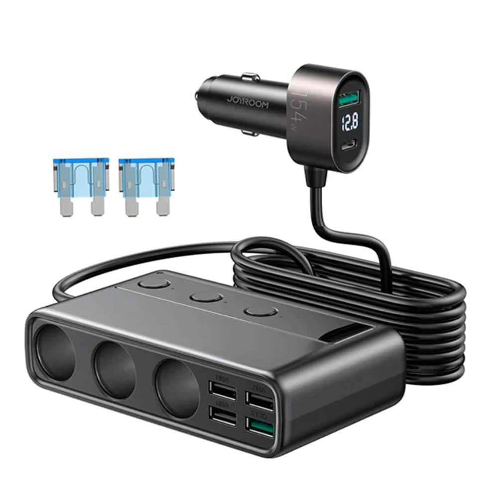 Joyroom 9i1 Laptop-oplader voor in de auto 154W - 5x USB, 1x USB-C, 3xCig-aansluiting