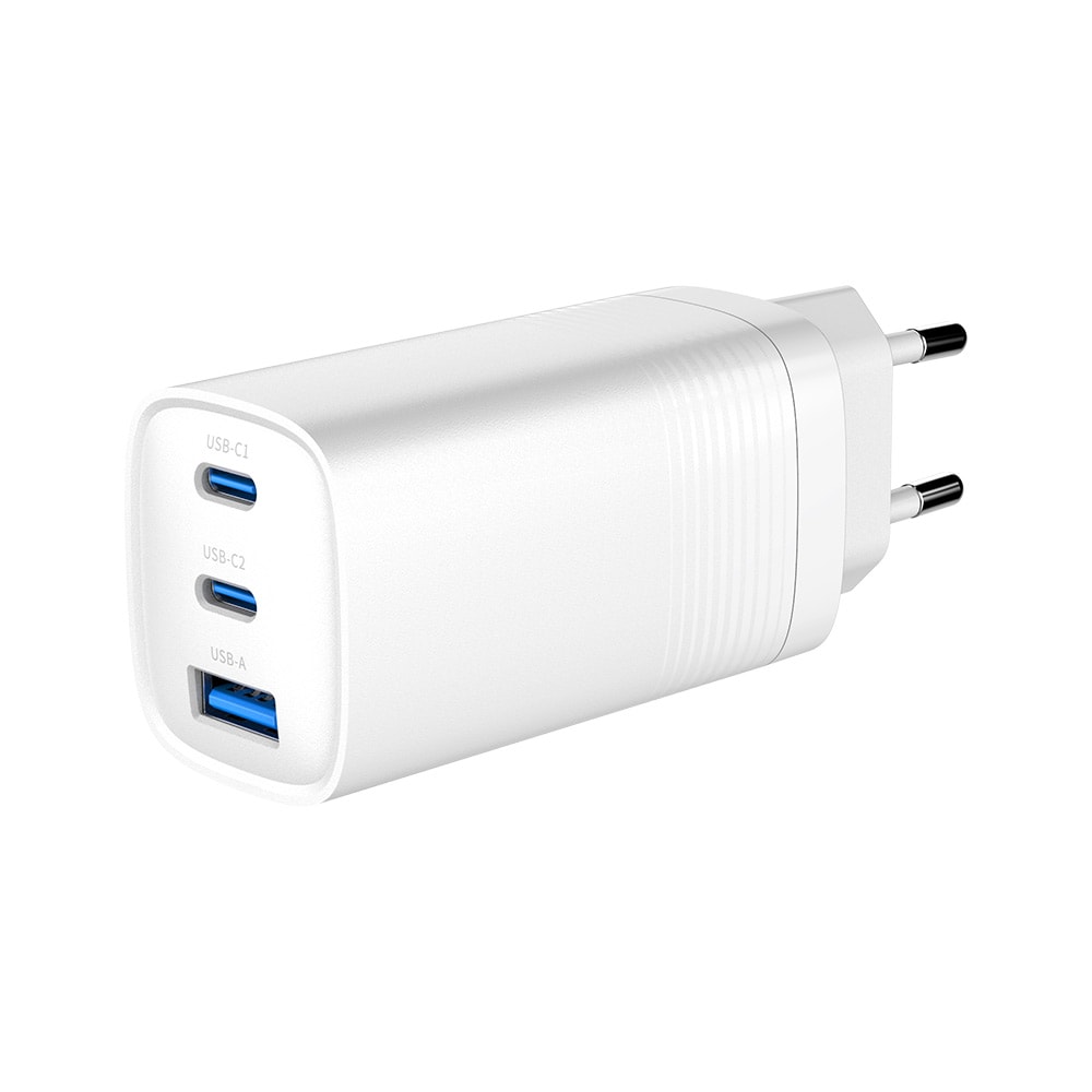 Wandoplader GaN 65W PD met 2xUSB-C & 1 xUSB