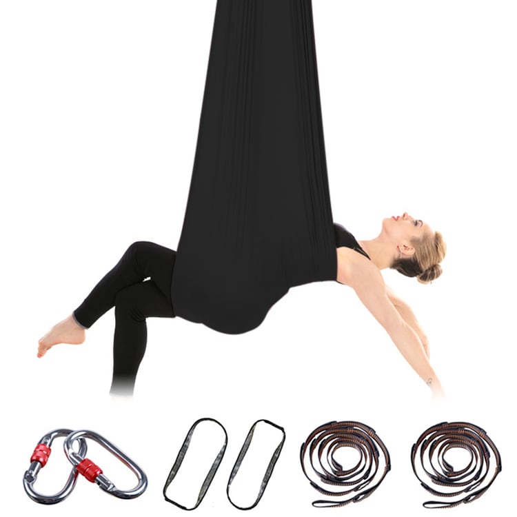 Yoga hangmat 400x280cm met stretch riemen - Zwart